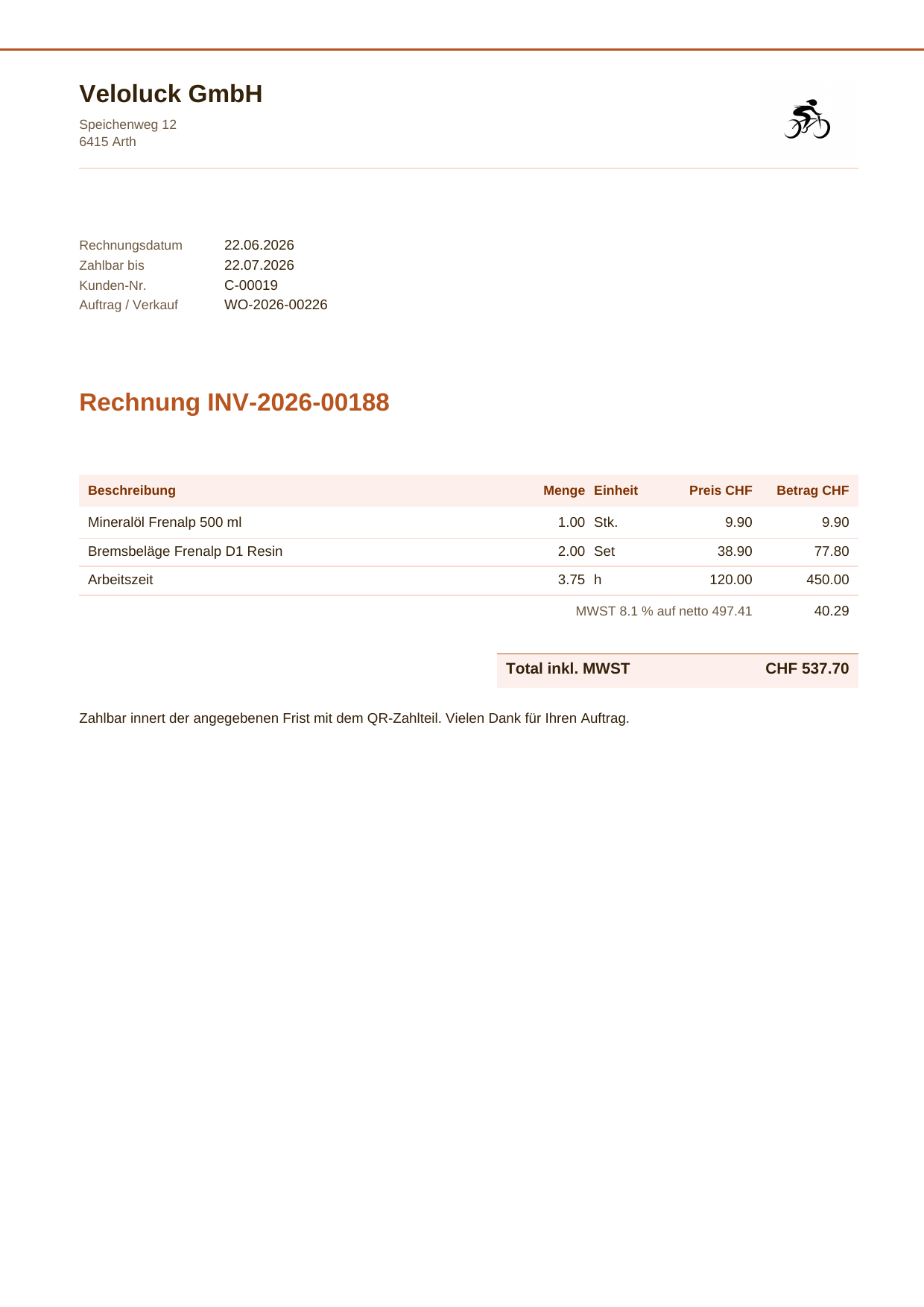 A printed invoice