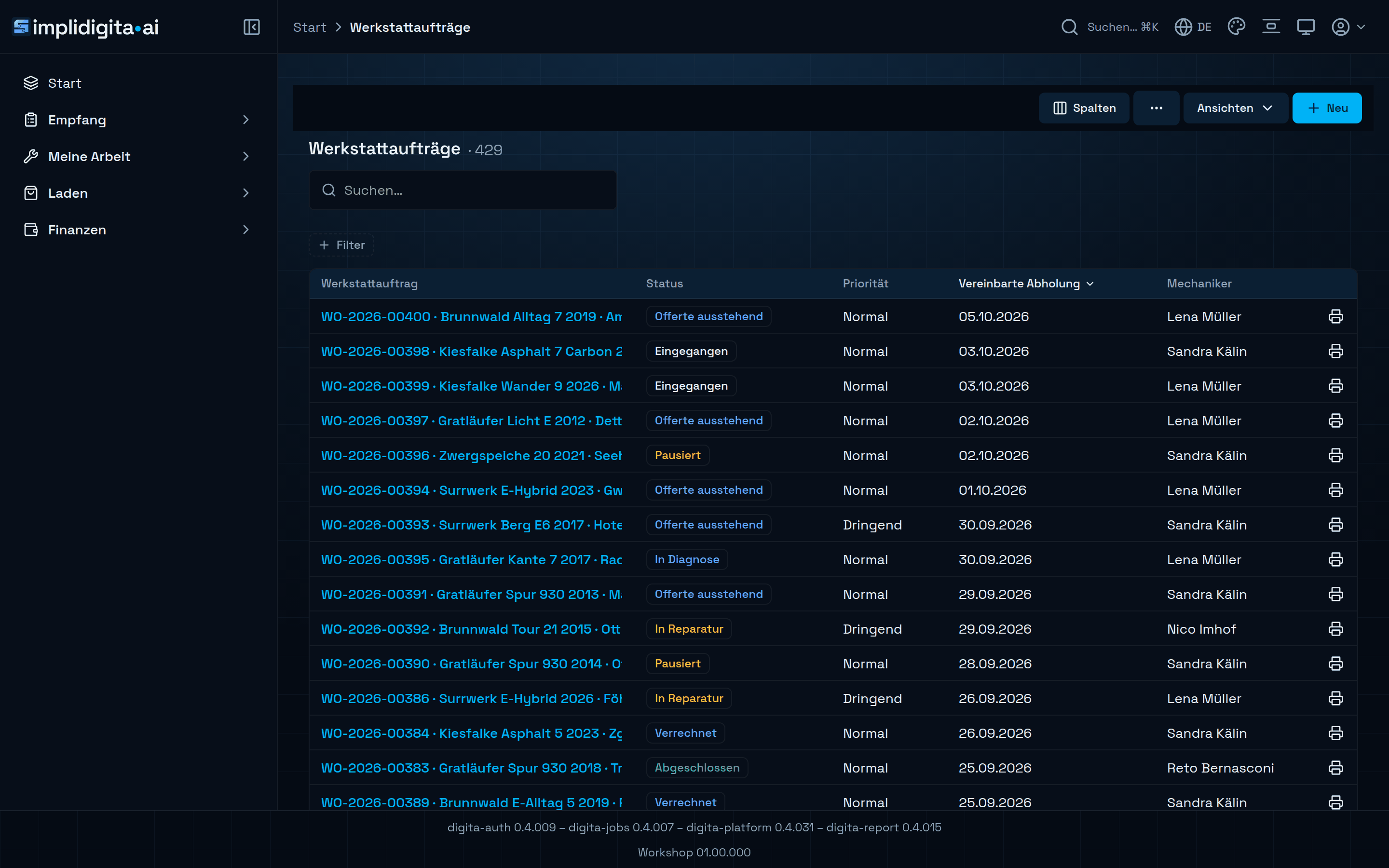Die Auftragsliste einer Werkstatt-App