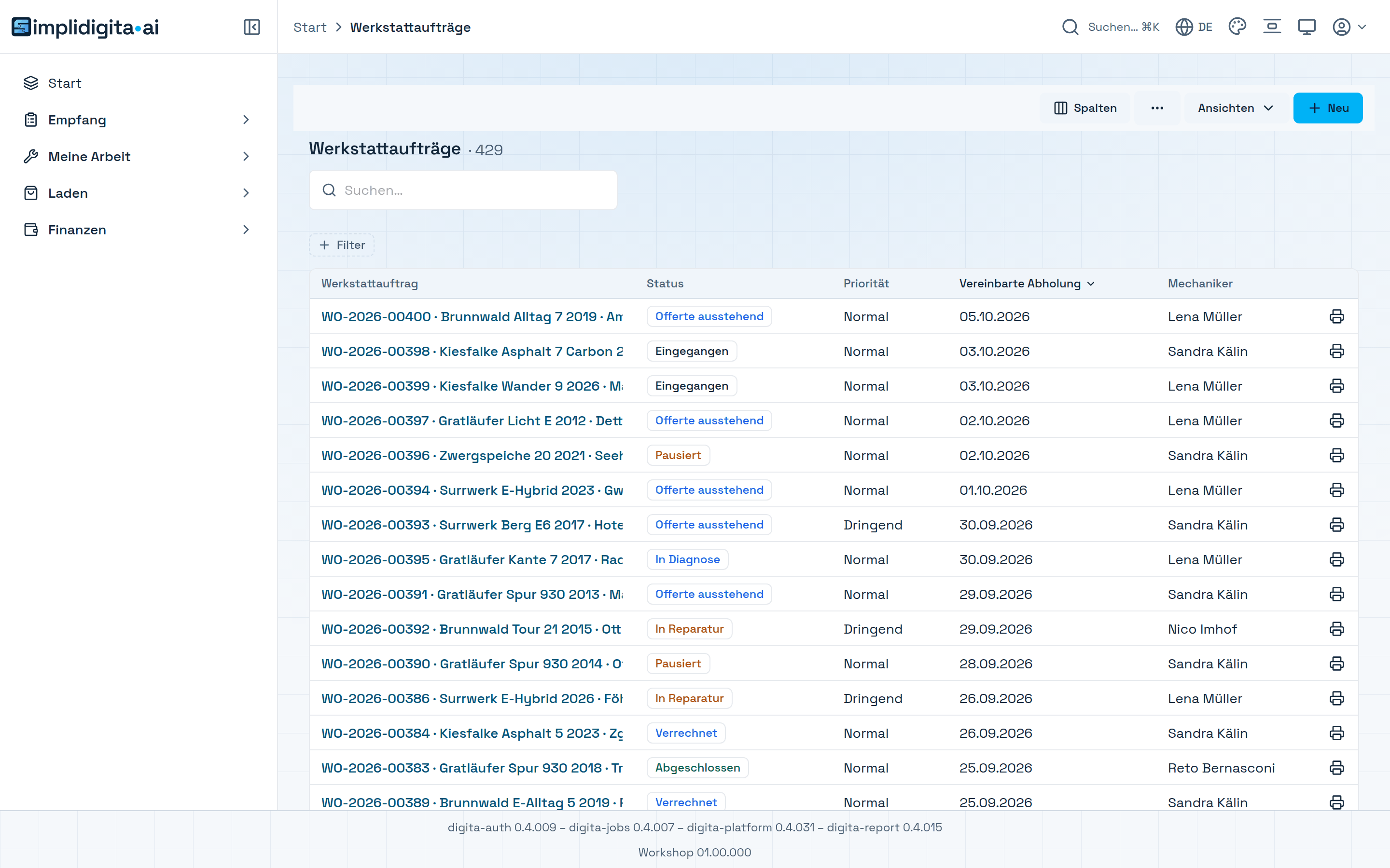 Die Auftragsliste einer Werkstatt-App