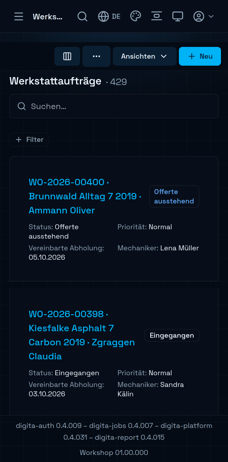 Die Auftragsliste auf dem Handy